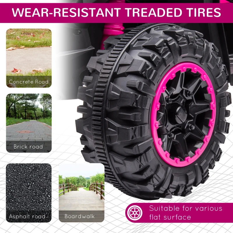 Aosom 12V Kids ATV Quad Car with Forward & Backward Function, Wear-Resistant Wheels, Music, for Toddlers 3-5 Years Old, Pink