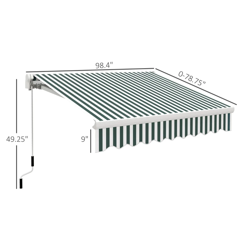 Outsunny 8' x 6.6' Patio Retractable Awning, Manual Exterior Sun Shade Deck Window Cover, Green Striped