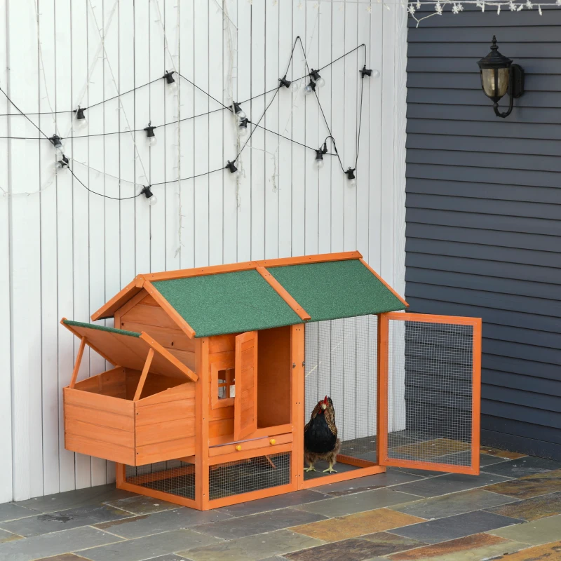 PawHut 67" Wooden Chicken Coop Outdoor Chicken House Small Animal Rabbit Habitat Hen House Poultry Cage with Removable Tray Openable Nesting Box Backyard