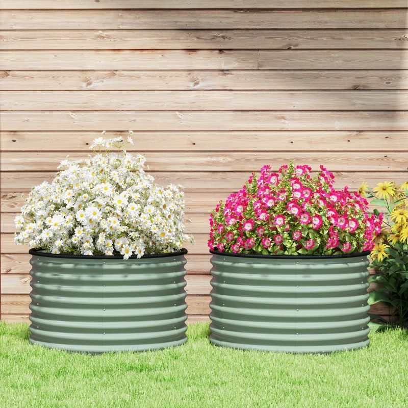 Outsunny Set of 2 Raised Garden Bed, Metal Planter Box with Safety Edging, Easy-to-assemble Stock Tank, Light Green