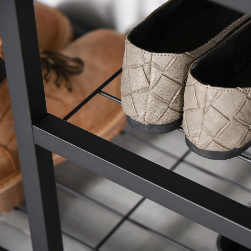 HOMCOM 3-in-1Hall Tree Entryway Coat Rack Shoe Bench with 9 Hanging Hooks, 3-Tier Storage Shelves, Multifunctional Hallway Organizer Brown/Black