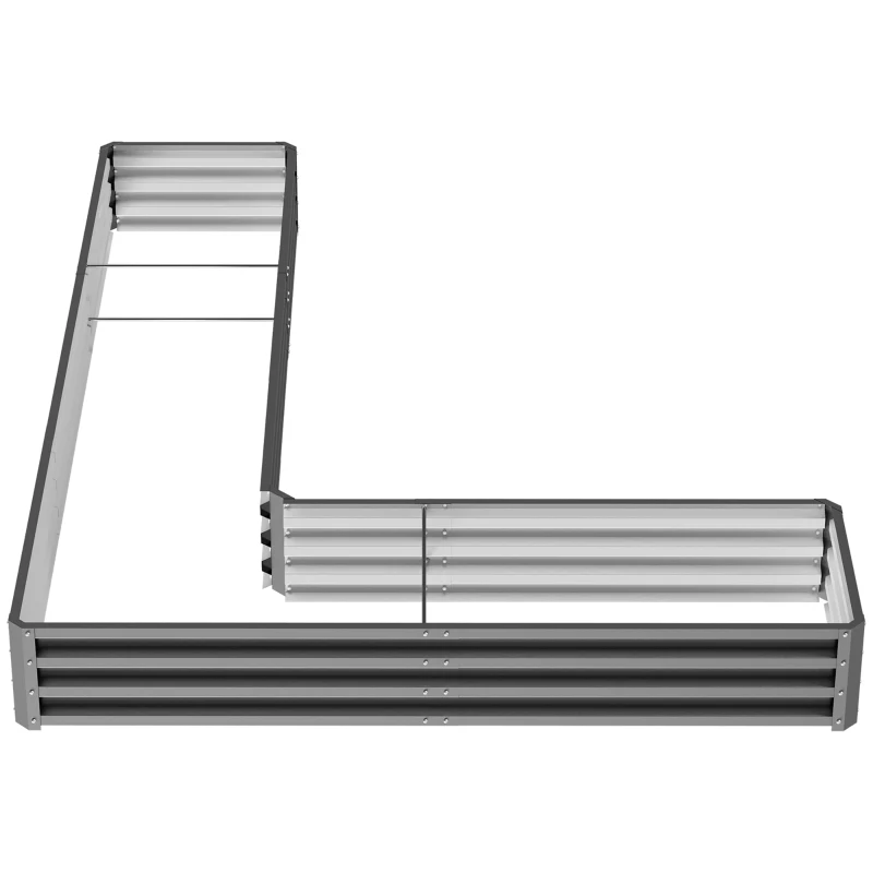 Outsunny L-Shaped Raised Garden Bed, 82" x 109" x 12" Galvanized Steel Planter Box with Multi-reinforced Rods for Vegetables, Flowers and Herbs, Dark Grey
