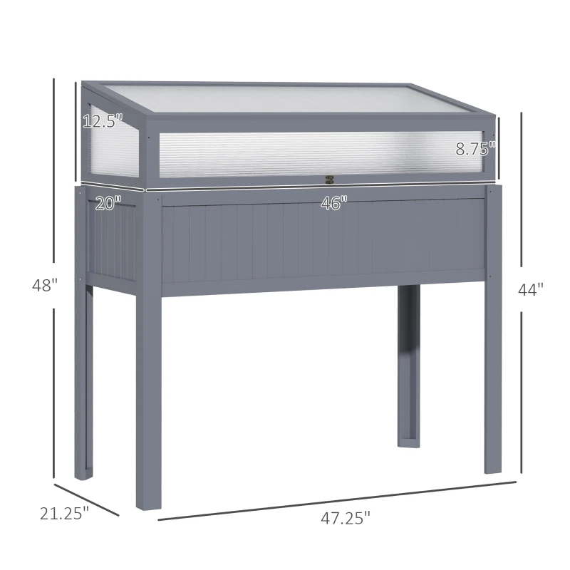Outsunny Raised Wood Cold Frame Greenhouse, Elevated Planter & Plant Protection Box, 2-IN-1 for Flowers, Vegetables, Herbs, Grey