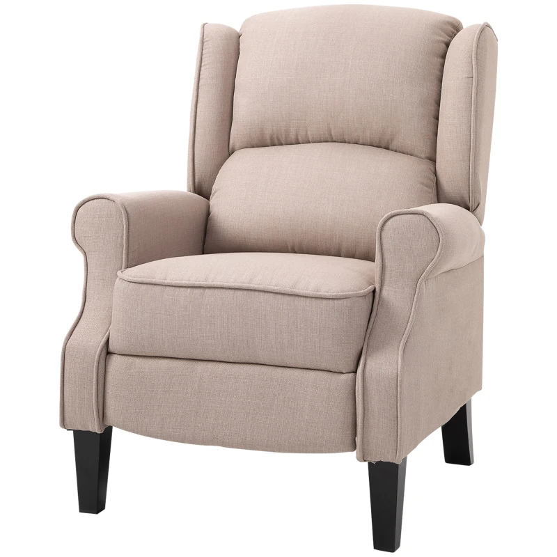 HOMCOM Vibration Massage Recliner Chair for Living Room with Heat,  Wingback Single Sofa, Modern Linen Fabric Push Back Reclining Chair with Footrest, Side Pocket, Dark Beige
