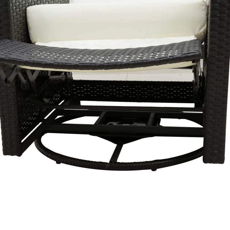 Outsunny Outdoor Wicker Swivel Recliner Chair, Reclining Backrest, Lifting Footrest, 360° Rotating Basic, Water Resistant Cushions for Patio, Cream White