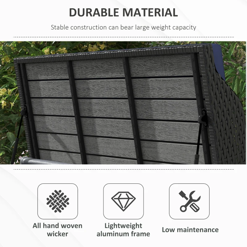 Outsunny Wicker Storage Bench Deck Box with Comfortable Cushion Navy Blue