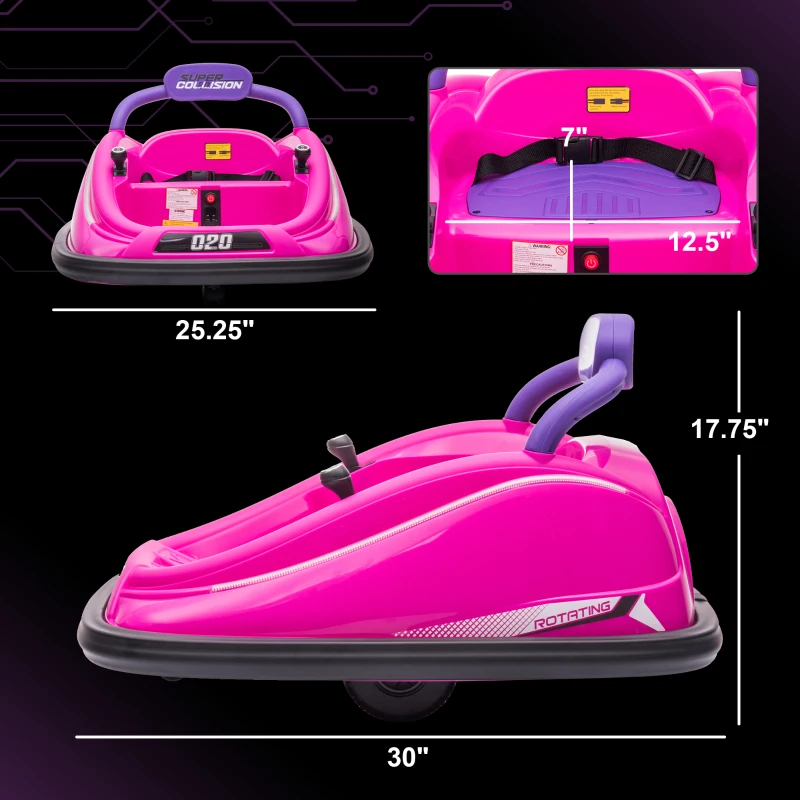 Aosom 12V Kids Bumper Car Twins Motor with Parent Remote Control, Safety Belt, Lights, 360° Rotation, Pink(m-3)
