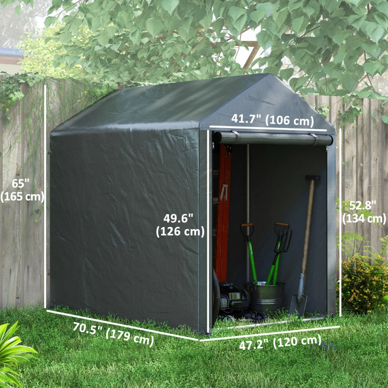 Outsunny 4 x 6ft Outdoor Storage Shed Tent, Portable Shed with Roll-up Door for Motorcycle, Bike, Garden Tools