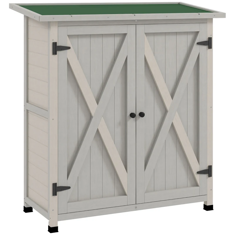 Outsunny Wooden Garden Storage Shed Fir Tool Cabinet Organizer with Asphalt Roof and Double Door for Outside, Garden and Yard