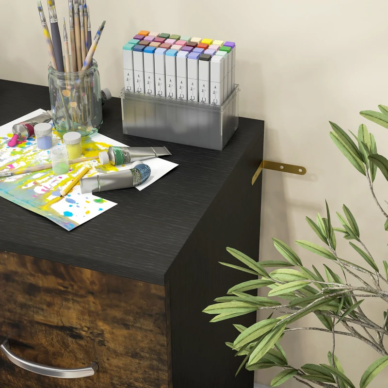 Vinsetto 2 Drawer File Cabinet with Lock, Office Filing Cabinet, Hanging Bar for Letter Size, Home Office, Rustic Brown