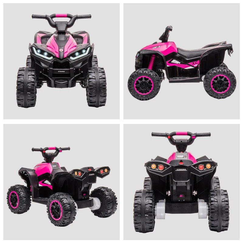 Aosom 12V Kids ATV Quad Car with Forward & Backward Function, Wear-Resistant Wheels, Music, for Toddlers 3-5 Years Old, Pink
