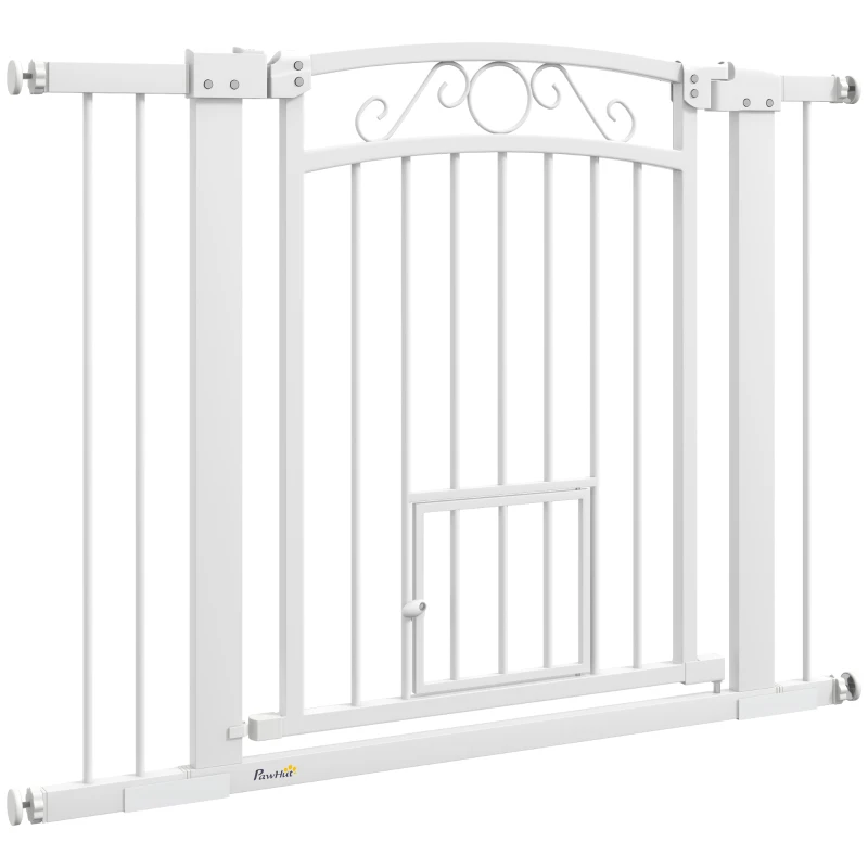 PawHut Dog Gate, Walk Through Pet Gate w/ Small Pet Door, Auto Close, for Doorways, House, Stair, 30"-41" W x 30" H