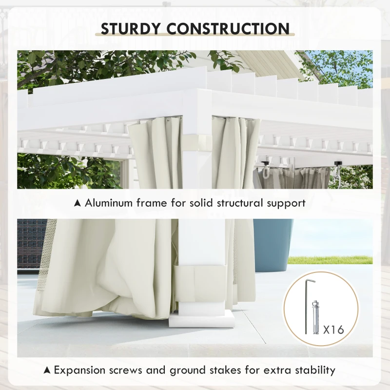 Outsunny 12' x 19' Aluminum Pergola with Adjustable Louvered, Outdoor Pergola with Curtains and Netting, Cream White