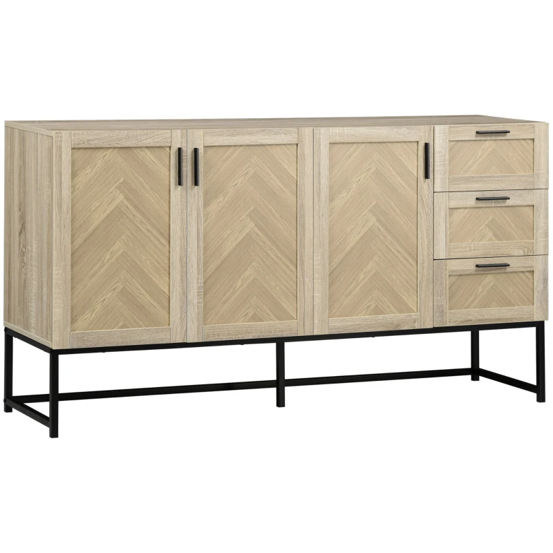 HOMCOM Buffet Cabinet, Coffee Bar Cabinet with Drawers and Adjustable Shelves, Oak