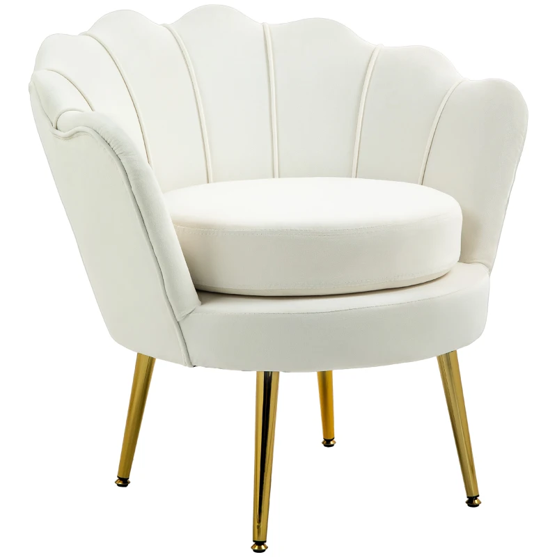 HOMCOM Modern Accent Chair, Velvet-Touch Fabric Leisure Club Chair with Gold Metal Legs for Bedroom, Cream White