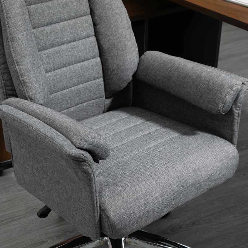 HOMCOM High Back Fabric Executive Chair with Padded Armrests, Ergonomic Home Office Chair with Headrest, Adjustable Height- Light Grey