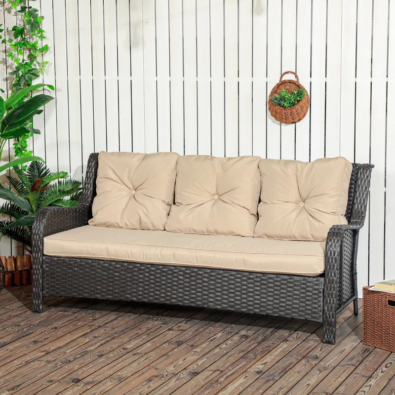 Outsunny 3-Seater Outdoor Sofa w/ 4" Thick Cushions, Outdoor Couch, Beige