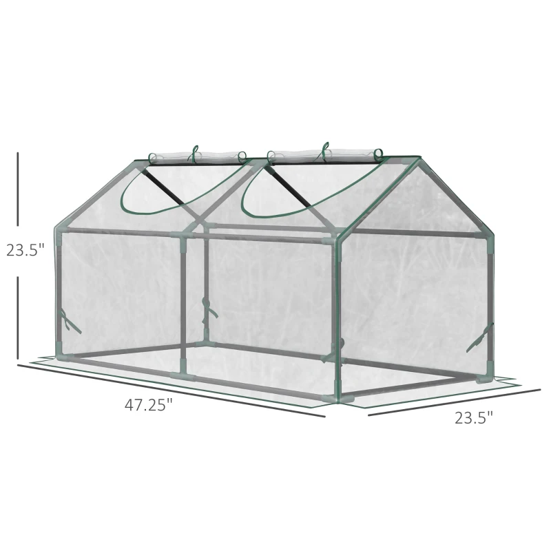 Outsunny 4' x 2' x 2' Portable Mini Greenhouse, Small Green House with PVC Cover, Roll-up Zippered Windows for Indoor, Outdoor Garden, Clear