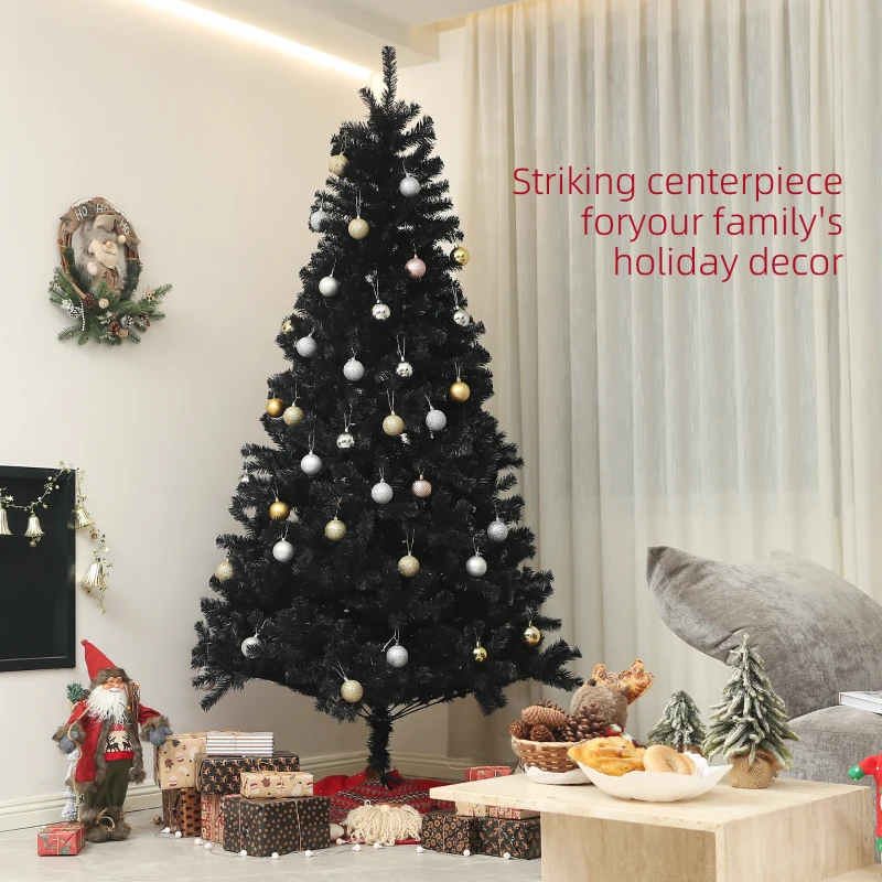 HOMCOM 7.5ft Unlit Artificial Black Christmas Tree, Holiday Décor with 1346 Branch Tips, Auto Open and Steel Base