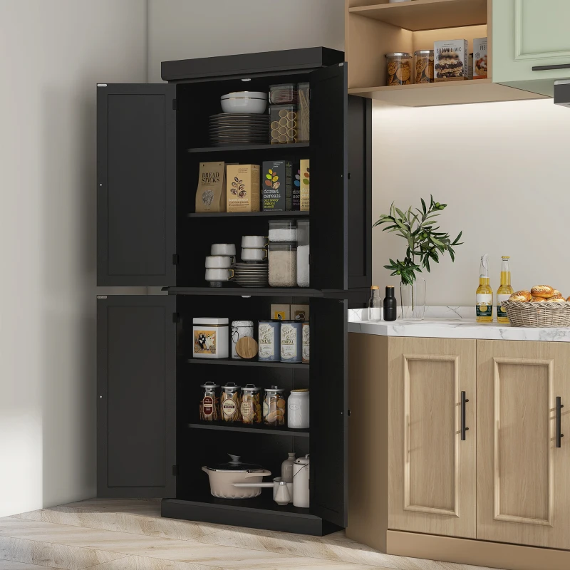 HOMCOM 72.5" Kitchen Pantry Cabinet, Freestanding Buffet Storage Cabinet with 4 Doors and Adjustable Shelves, Black