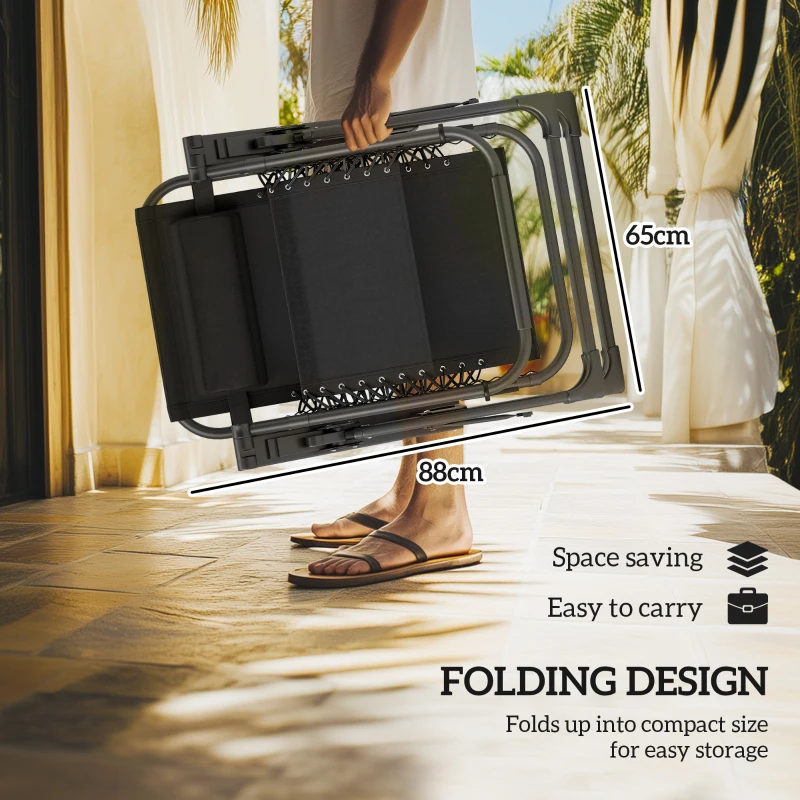 Outsunny Zero Gravity Lounge Chair Set, 2 Pieces Reclining Folding Outdoor Lounge Chairs with Cushion, Headrest, Side Tray, Gray