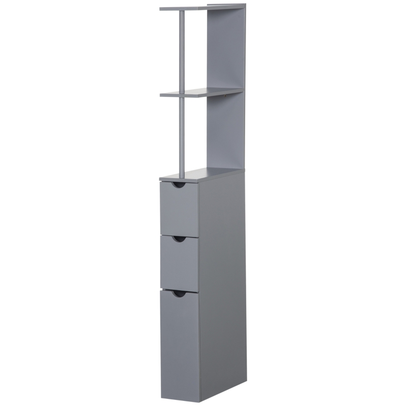 HOMCOM 54" Tall Bathroom Storage Cabinet, Freestanding Linen Tower with 2-Tier Shelf and Drawers, Narrow Side Floor Organizer, Grey