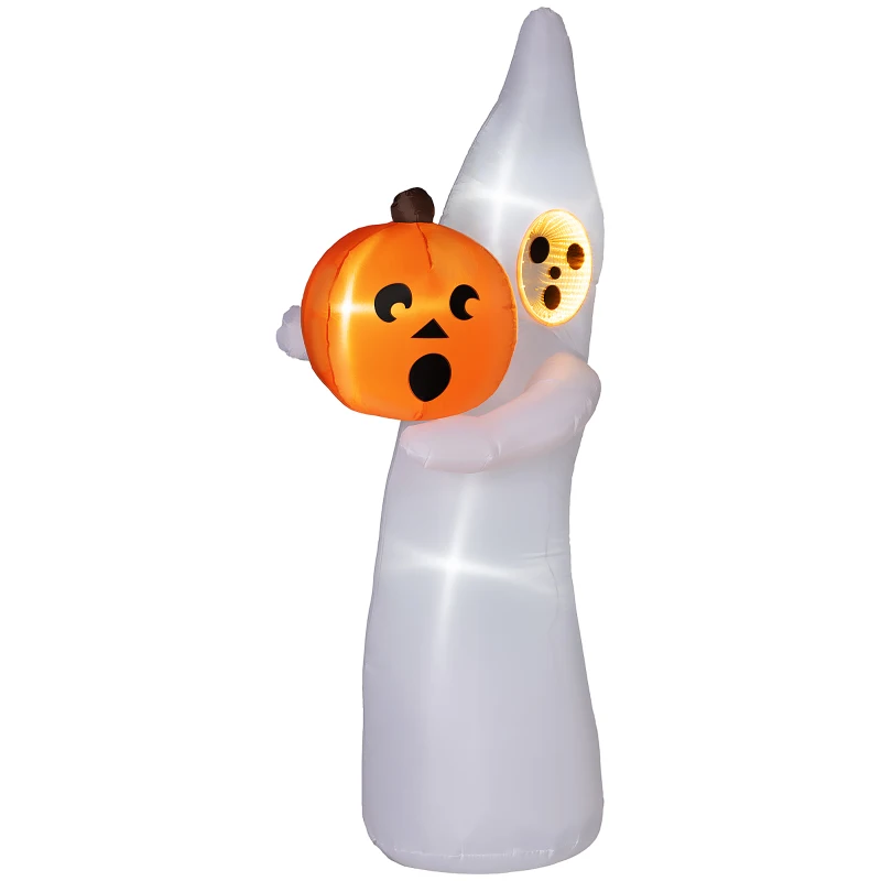 Outsunny 8ft Inflatable Halloween Ghost with Mirror Face Holding A Pumpkin, Outdoor Blow Up Decoration, LED Garden Display