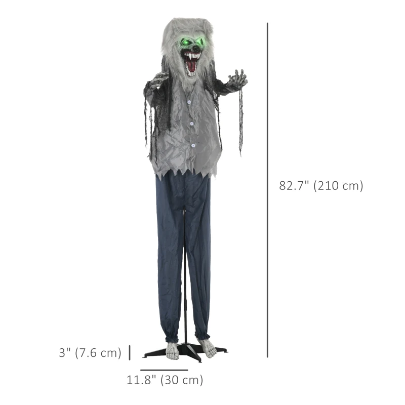 HOMCOM 6.9' Life Size Decoration Animatronic Skeleton Werewolf Outdoor Halloween, Sound and Motion Activated w/ Light Up Eyes