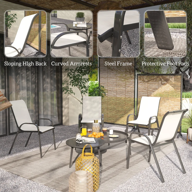 Outsunny Set of 4 Outdoor Dining Chairs, Stackable Patio Chairs with High Back, Breathable Mesh Seat for Garden Lawn, Beige