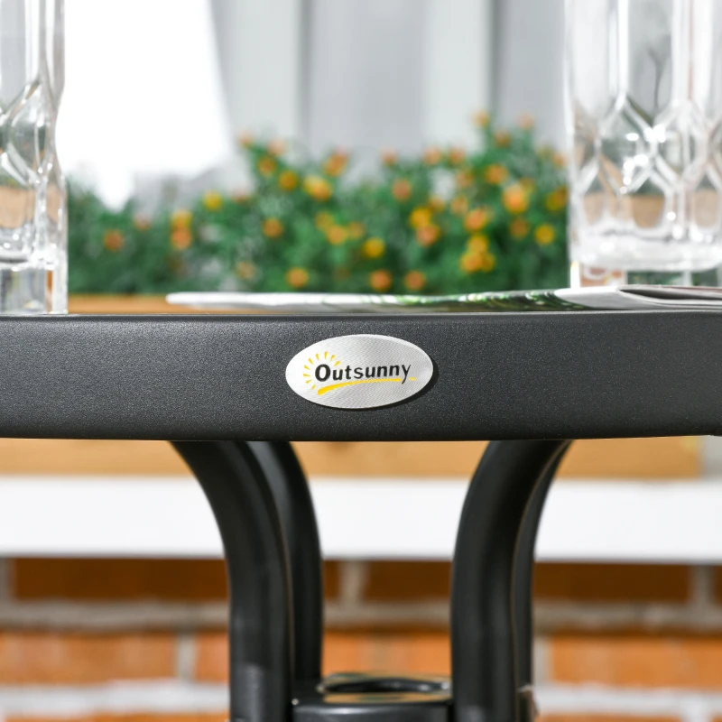 Outsunny 3 Pieces Outdoor Wicker Furniture Set with 2 Stackable Chairs, Tempered Glass Coffee Table for Garden, Backyard, Brown