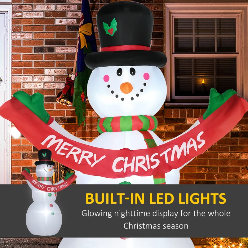 HOMCOM Inflatable Snowman Christmas Yard Outdoor Decoration with Banner LED Lights