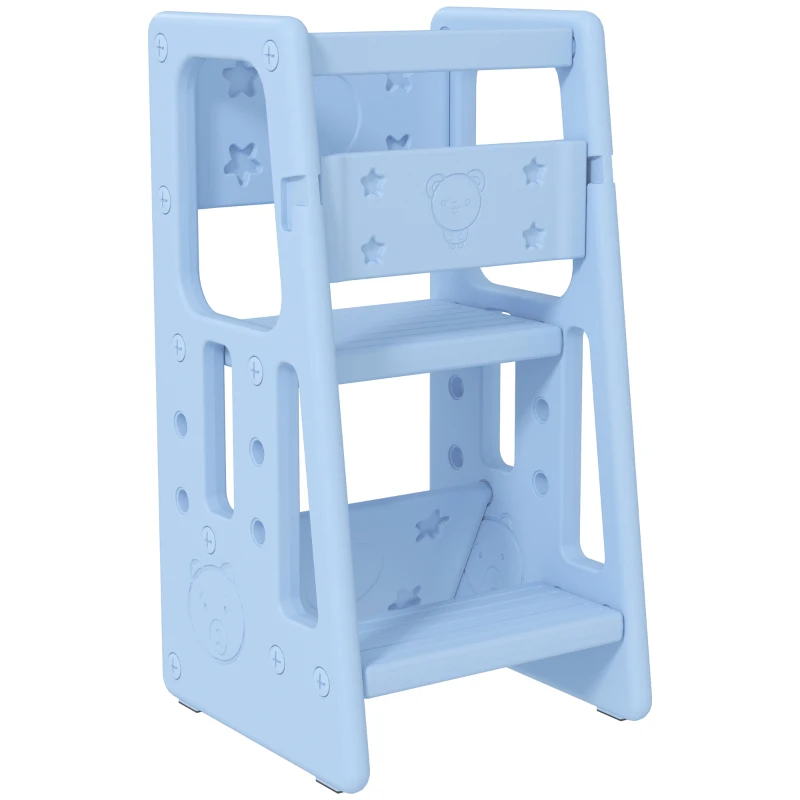 Outsunny Kids Step Stool Adjustable Standing Platform Light Blue