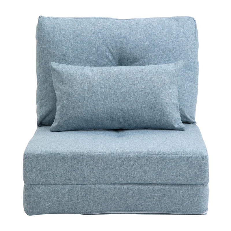 HOMCOM Convertible Flip Chair, Floor Lazy Sofa, Folding Upholstered Couch Bed with Adjustable Backrest, Metal Frame and Pillows for Living Room Bedroom, Blue