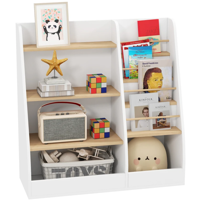 Qaba 4 Tier Kids Bookshelf and Toy Storage Organizer with Book Rack, for Living Room, Kids Room, Playroom, Bedroom, White