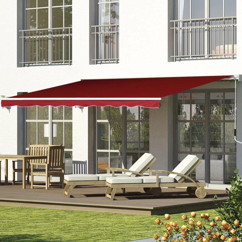 Outsunny 8' x 6.6' Patio Retractable Awning, Manual Exterior Sun Shade Deck Window Cover, Red