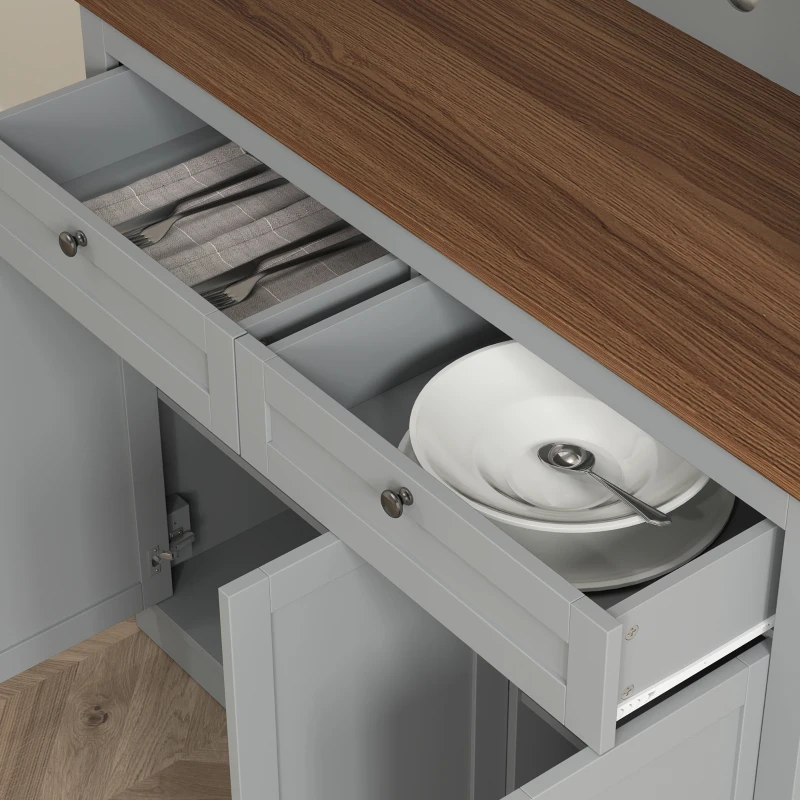 HOMCOM 71" Kitchen Pantry Cabinet with Microwave Stand, Kitchen Hutch with 2 Drawers and Adjustable Shelves, Gray