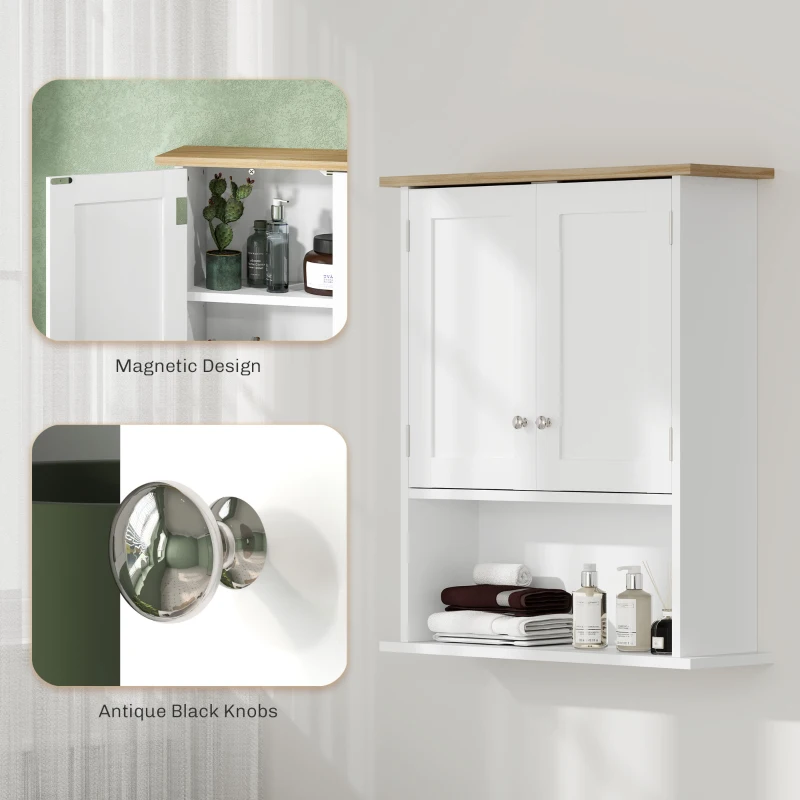 HOMCOM Wall Mounted Bathroom Cabinet, Modern Bathroom Wall Cabinet with 2 Doors and Adjustable Shelf, White