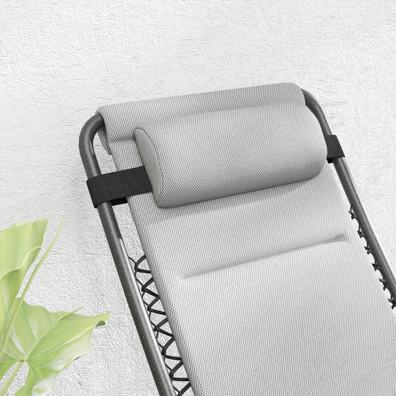 Outsunny Zero Gravity Lounge Chair Set, 2 Pieces Reclining Folding Outdoor Lounge Chairs with Headrest Side Tray, Light Gray