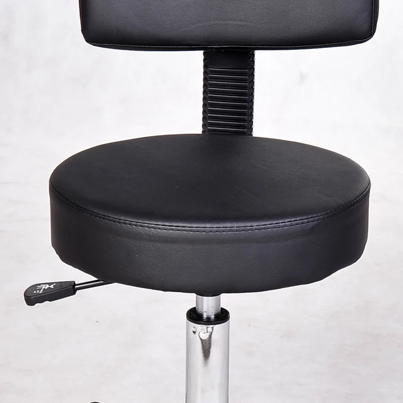 HOMCOM PU Leather Adjustable Rolling Stool, Round Swivel Drafting Stool with Back, Wheels, Black