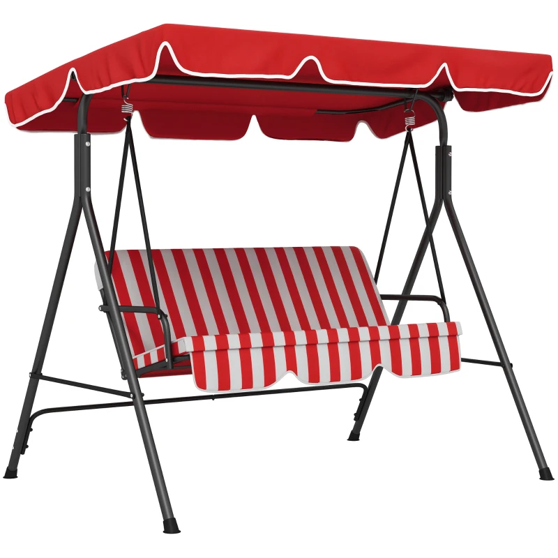 Outsunny 3-Seater Outdoor Porch Swing with Adjustable Canopy, Patio Swing Chair for Garden, Poolside, Backyard, Red