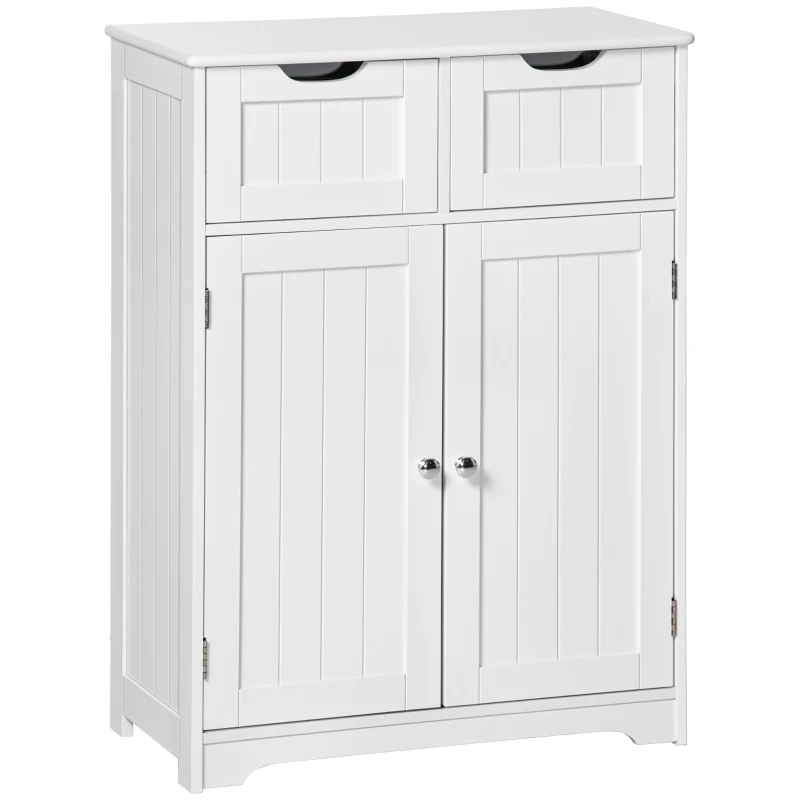 kleankin Bathroom Cabinet, Bathroom Storage Cabinet with 2 Drawers, Adjustable Shelf for Living Room, Entryway, White
