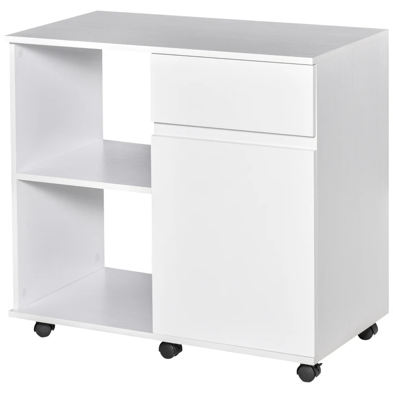 HOMCOM Printer Stand, Storage Cabinet with Drawer, Open Storage Shelves, for Home or Office Use, White
