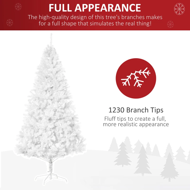 HOMCOM 7ft White Christmas Tree Artificial Christmas Tree with 1230 Branch Tips and Metal Stand