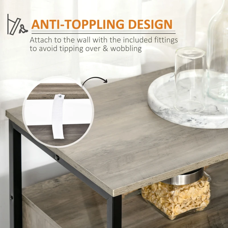 HOMCOM Industrial Sideboard Buffet Cabinet, Coffee Bar Cabinet with Adjustable Shelves, Glass Doors, and 2 Drawers for Kitchen, Living Room, Gray