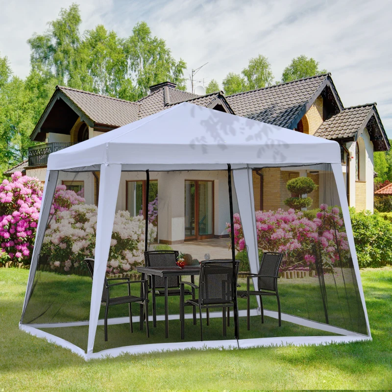 Outsunny 10'x10' Outdoor Canopy Tent, Slant Leg Sun Shelter with Mesh Sidewalls, Patio Tents for Parties, Grey