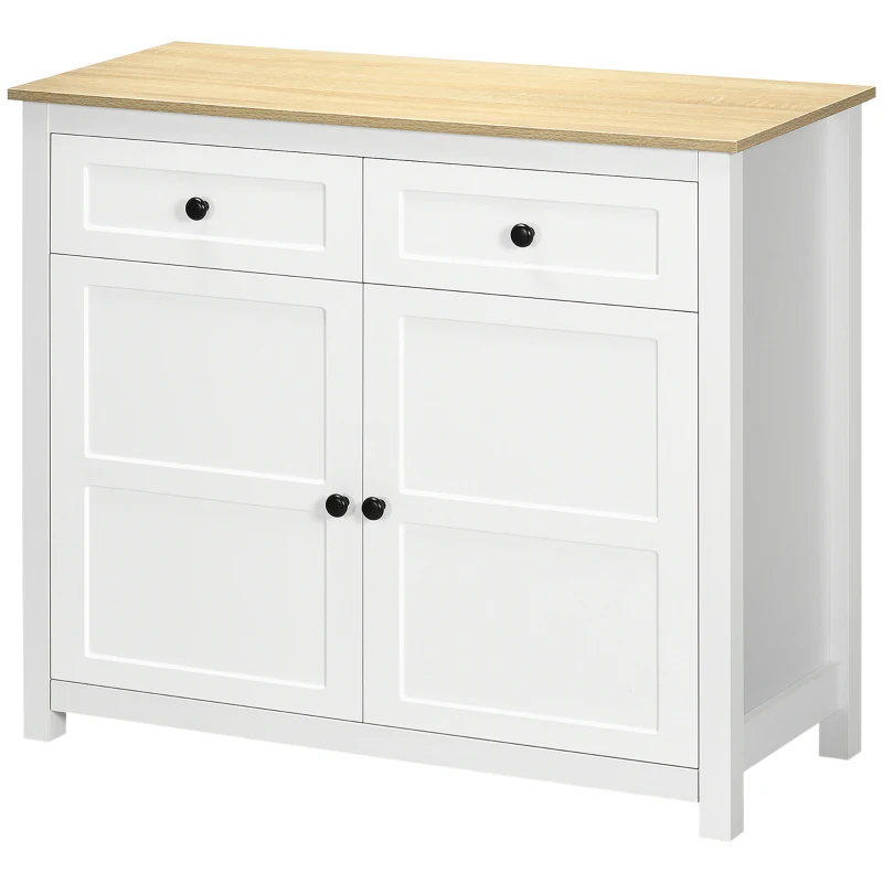 HOMCOM Sideboard, Modern Kitchen Storage Cabinet with Drawers and Adjustable Shelf, for Living Room and Entryway, White