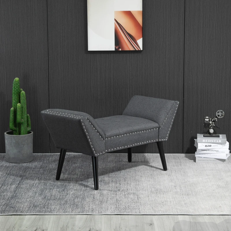 HOMCOM Modern Button Tufted Sitting Bench, Accent Fabric Upholstered Ottoman for Bedroom or Living Room, Charcoal Grey