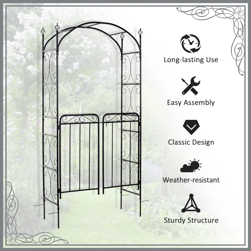 Outsunny 7' Metal Garden Arbor Arch with Scrollwork Doors for Ceremony, Weddings, Party, Backyard, Lawn