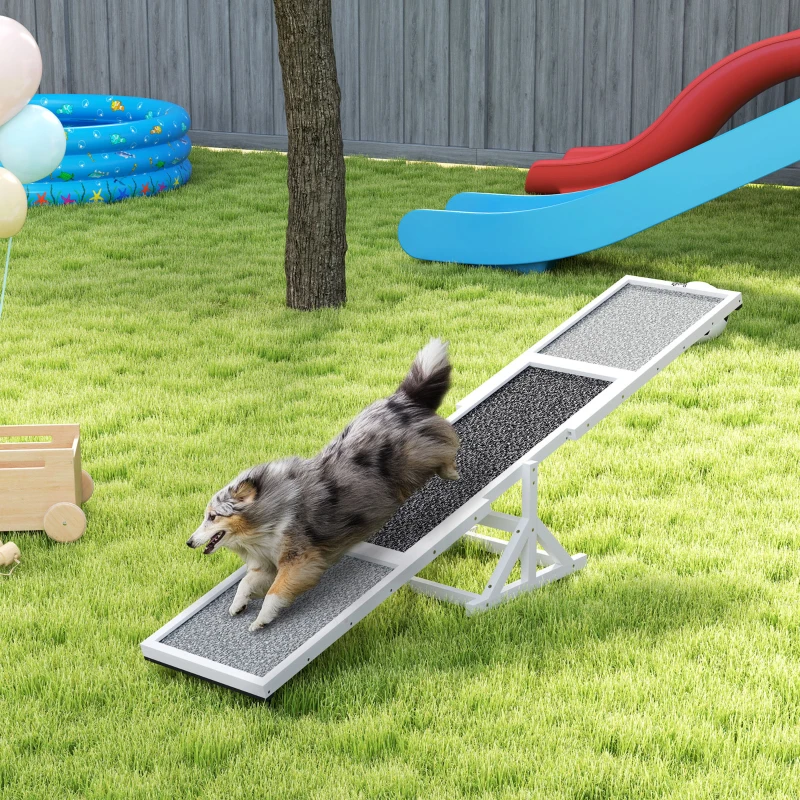 PawHut Wooden Dog Agility Seesaw for Training and Exercise, Weather Resistant, 83" L x 16" W x 14" H, White