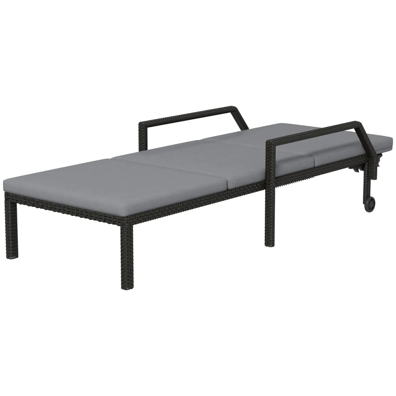 Outsunny Wicker Chaise Lounger with 5-Level Adjustable Backrest, Light Grey